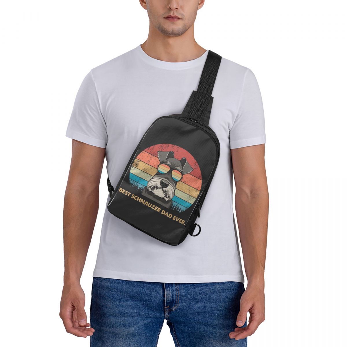 Sling Backpack Shoulder - Best Schnauzer Dad Ever Chest Bag