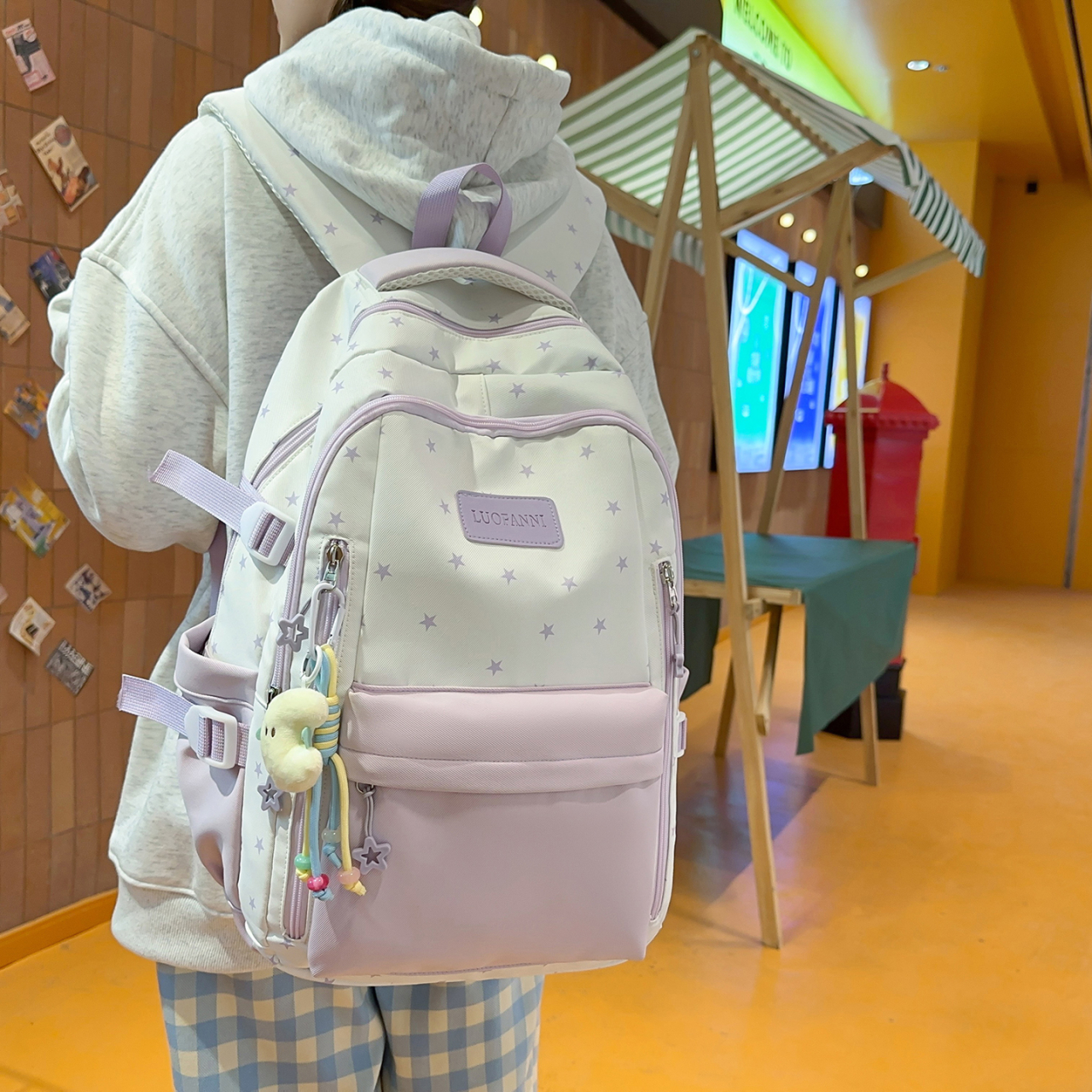 Women's Cream White & Yellow C - Canvas Backpack Casual incelemesi ve fiyatı